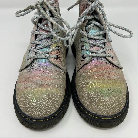 Dr. Martens Pascal White Metallic Rainbow Glitter Lace Up Kids Boots Size 3 - Picture 6 of 15